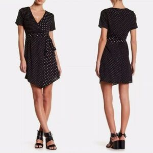 NWT Dee Elly Black White Polka Dot Wrap Short Sleeve Mini Dress Nordstrom | S